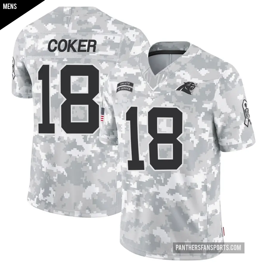Men's Carolina Panthers ＃18 Jalen Coker Arctic Camo Limited 2024 Salute to Service Jersey