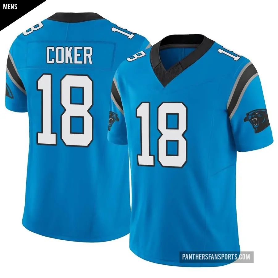 Men's Carolina Panthers ＃18 Jalen Coker Blue Limited Vapor F.U.S.E. Jersey