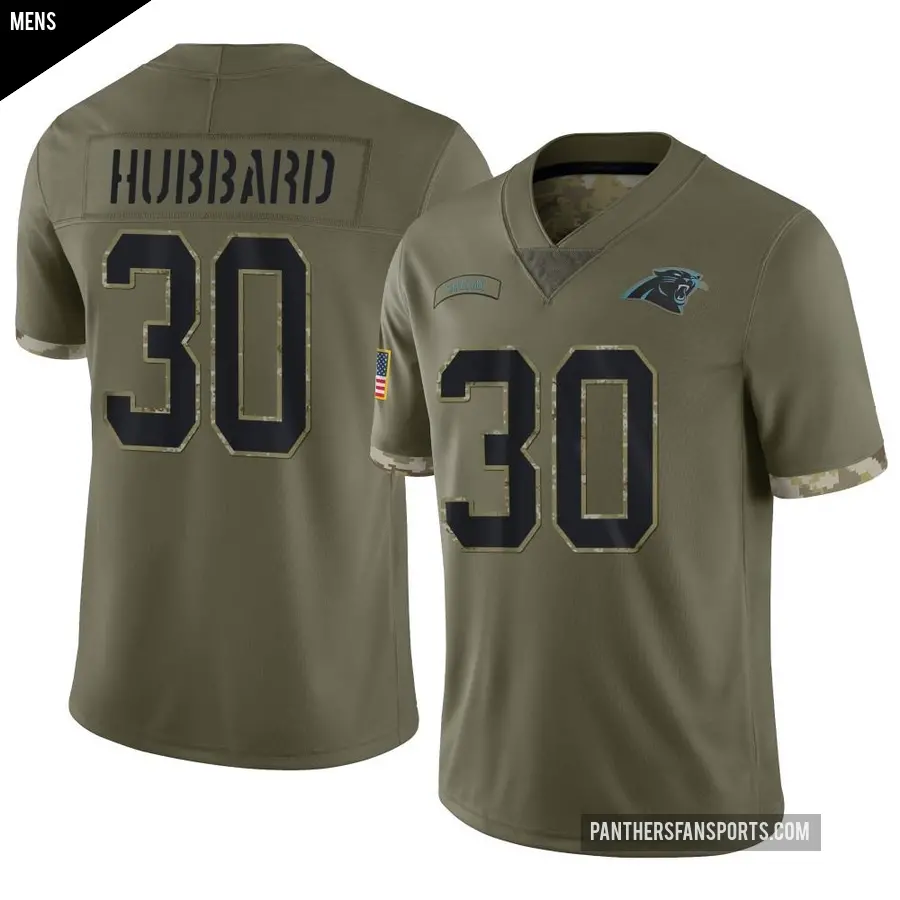 Men's Carolina Panthers ＃30 Chuba Hubbard Olive Limited 2022 Salute To Service Jersey