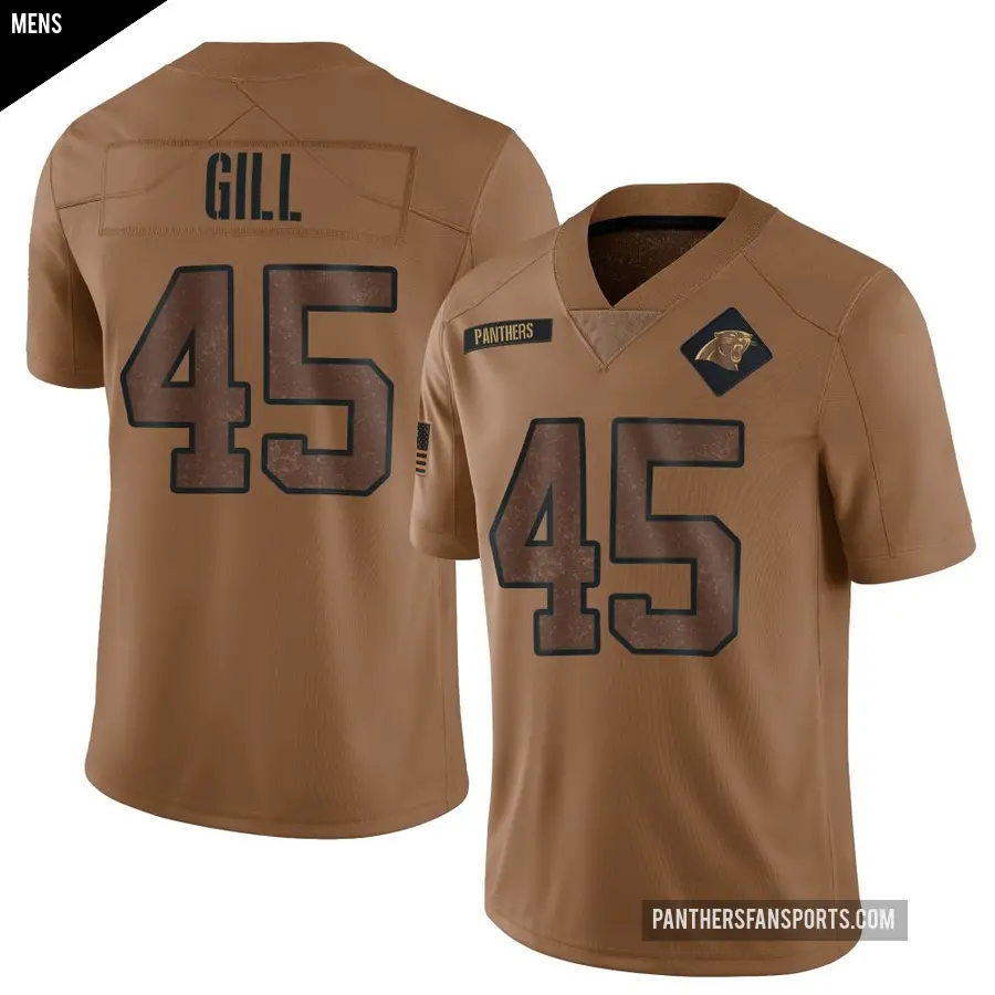 Men's Carolina Panthers ＃45 Cam Gill Brown Limited 2023 Salute To Service Jersey