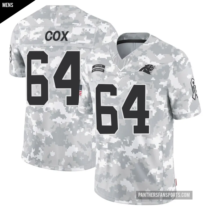 Men's Carolina Panthers ＃64 Bryan Cox Arctic Camo Limited 2024 Salute to Service Jersey