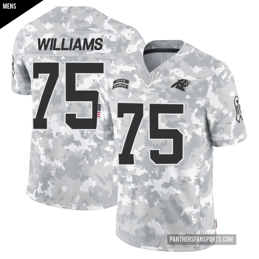 Men's Carolina Panthers ＃75 DeShawn Williams Arctic Camo Limited 2024 Salute to Service Jersey