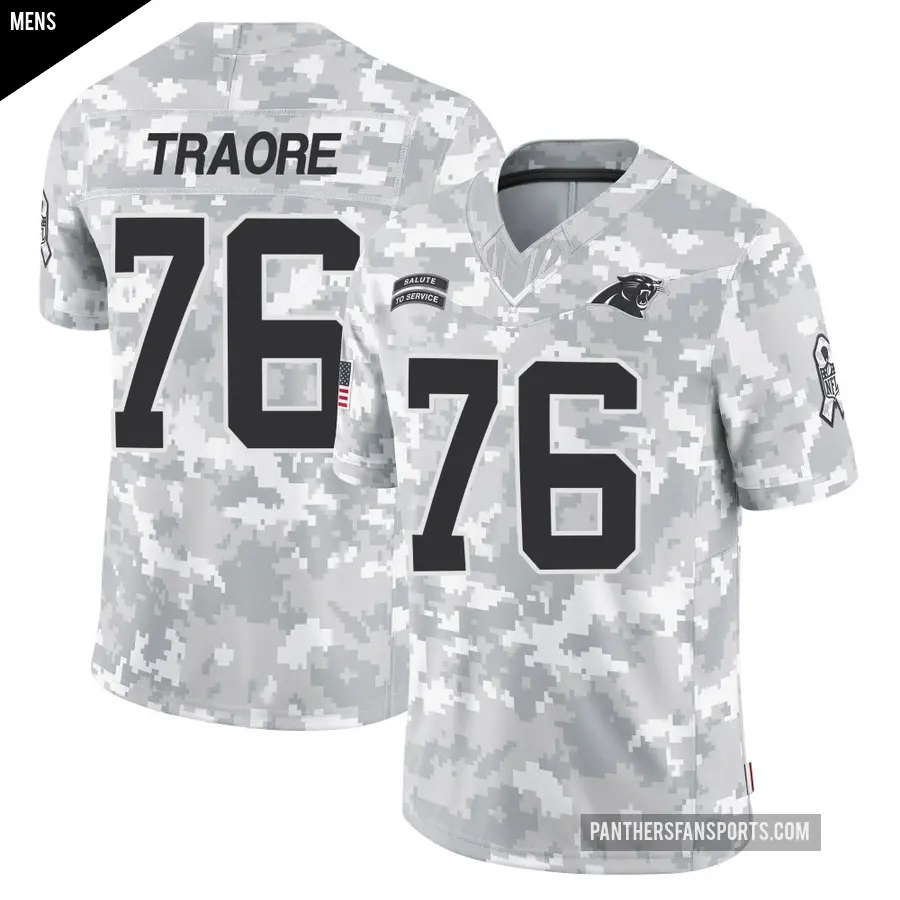 Men's Carolina Panthers ＃76 Badara Traore Arctic Camo Limited 2024 Salute to Service Jersey