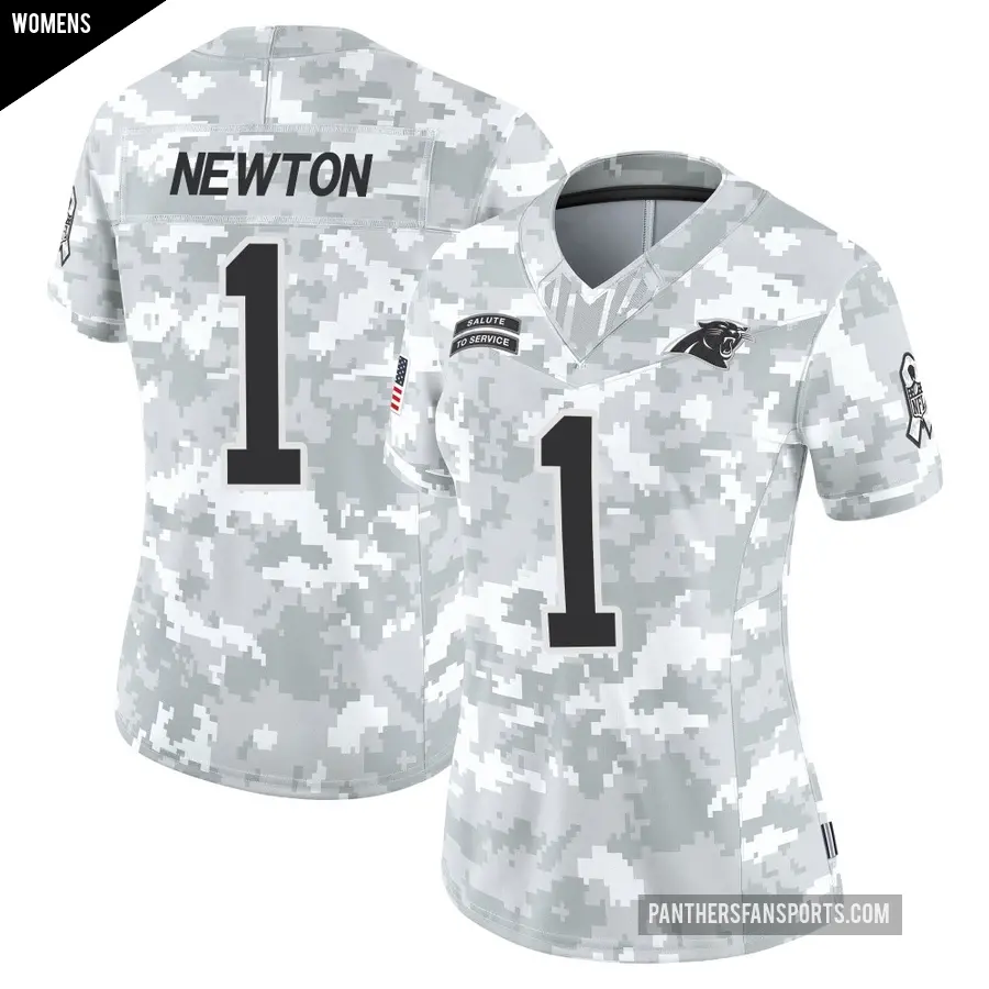 Women's Carolina Panthers ＃1 Cam Newton Arctic Camo Limited 2024 Salute to Service Jersey