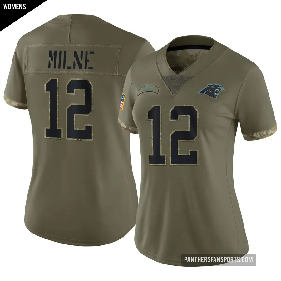 Women's Carolina Panthers ＃12 Dax Milne Olive Limited 2022 Salute To Service Jersey