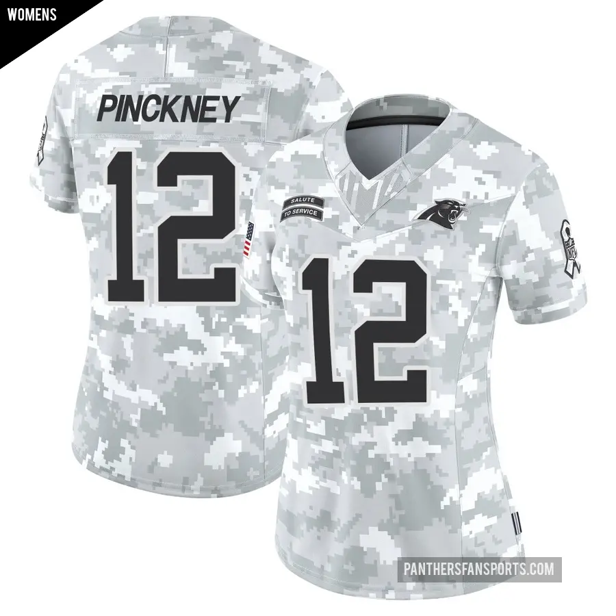 Women's Carolina Panthers ＃12 Sam Pinckney Arctic Camo Limited 2024 Salute to Service Jersey