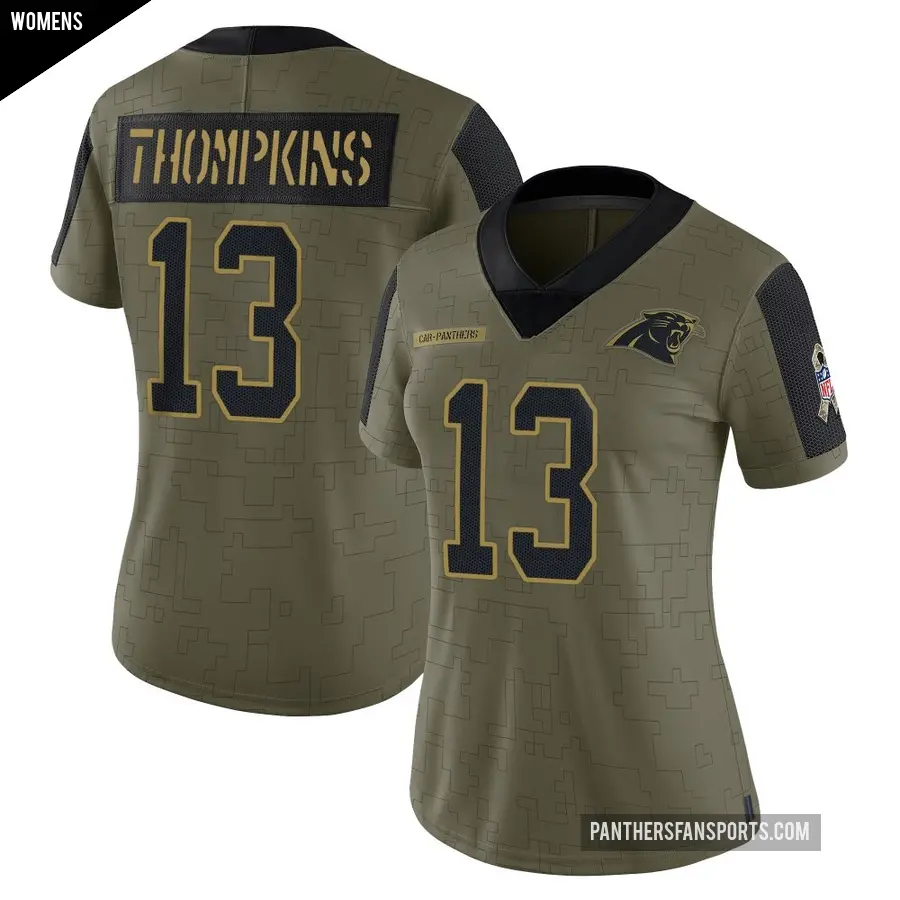 Women's Carolina Panthers ＃13 Deven Thompkins Olive Limited 2021 Salute To Service Jersey