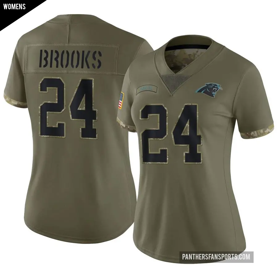 Women's Carolina Panthers ＃24 Jonathon Brooks Olive Limited 2022 Salute To Service Jersey