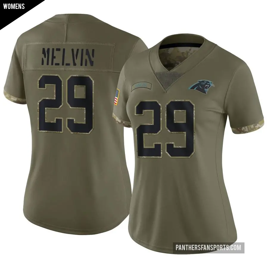 Women's Carolina Panthers ＃29 Rashaan Melvin Olive Limited 2022 Salute To Service Jersey