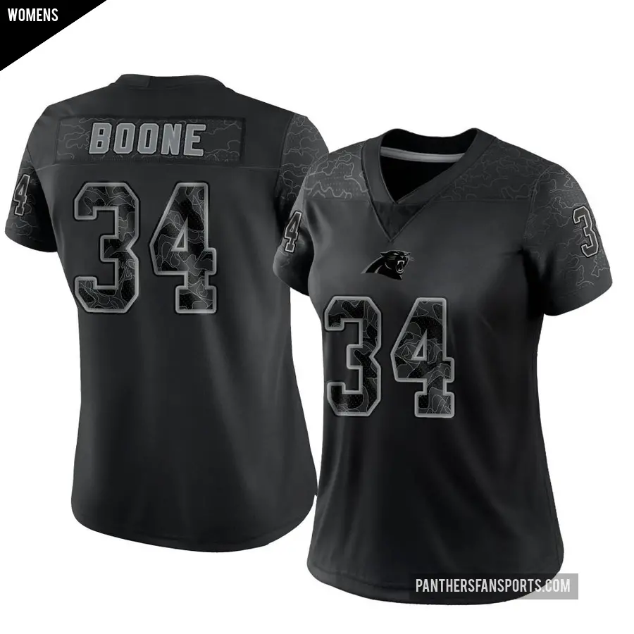 Women's Carolina Panthers ＃34 Mike Boone Black Limited Reflective Jersey