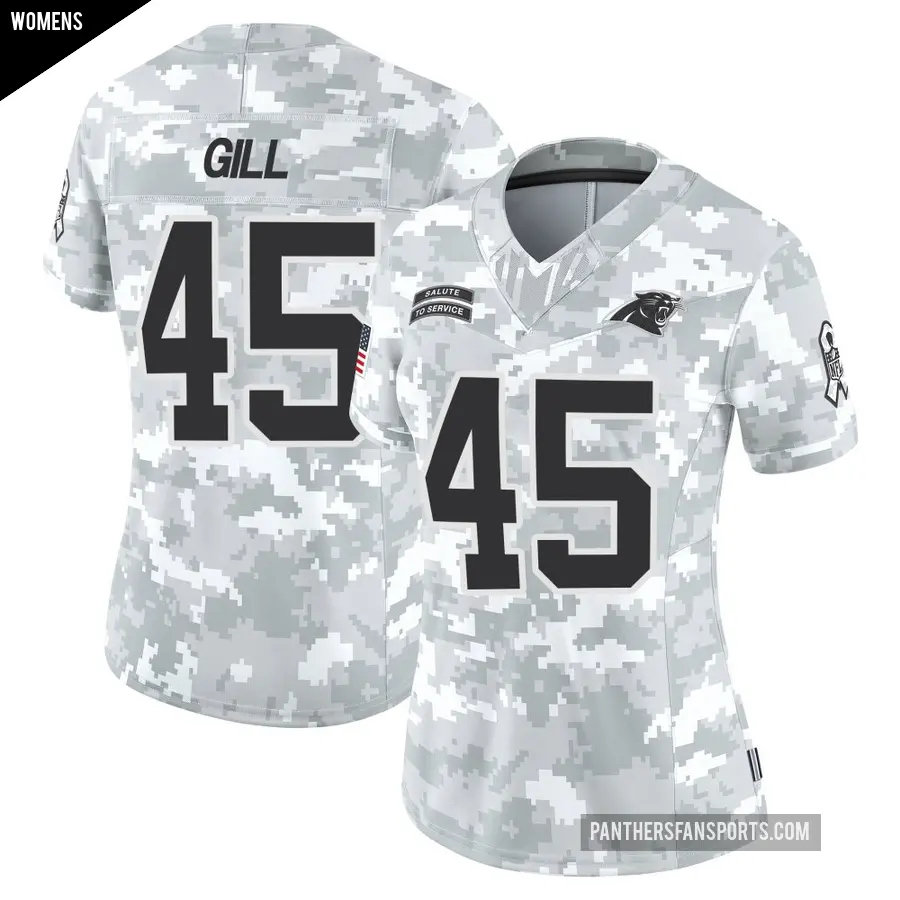 Women's Carolina Panthers ＃45 Cam Gill Arctic Camo Limited 2024 Salute to Service Jersey