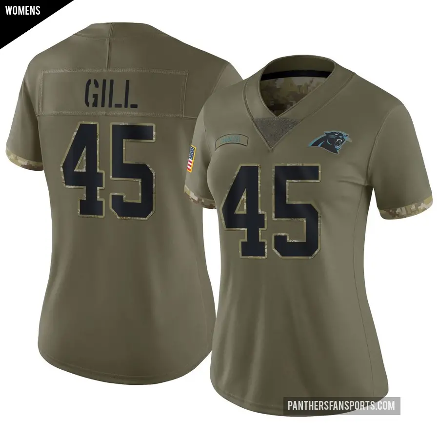 Women's Carolina Panthers ＃45 Cam Gill Olive Limited 2022 Salute To Service Jersey