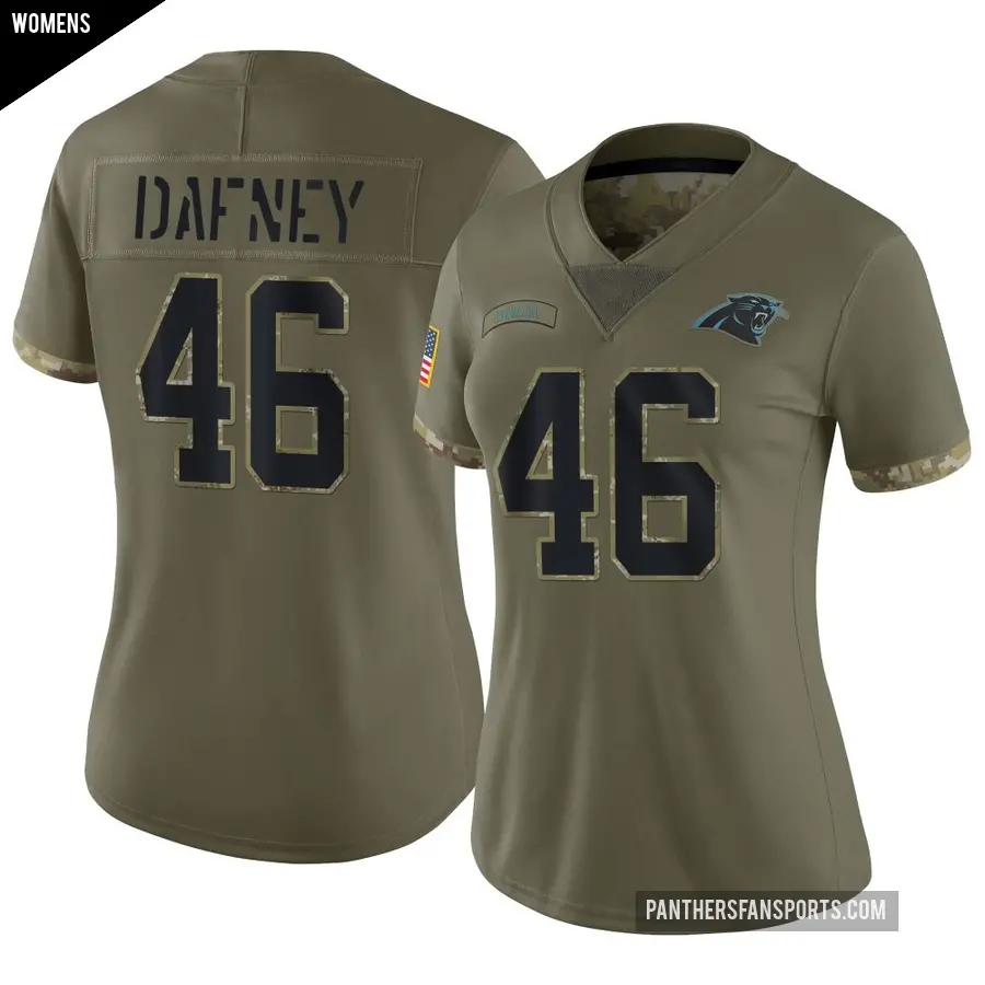 Women's Carolina Panthers ＃46 Dominique Dafney Olive Limited 2022 Salute To Service Jersey