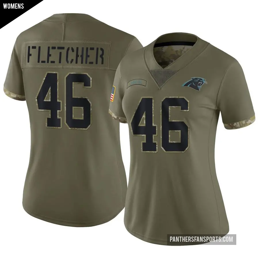 Women's Carolina Panthers ＃46 Thomas Fletcher Olive Limited 2022 Salute To Service Jersey