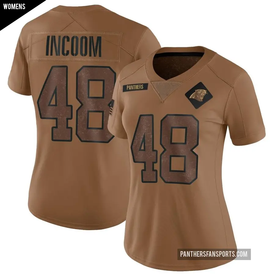 Women's Carolina Panthers ＃48 Thomas Incoom Brown Limited 2023 Salute To Service Jersey