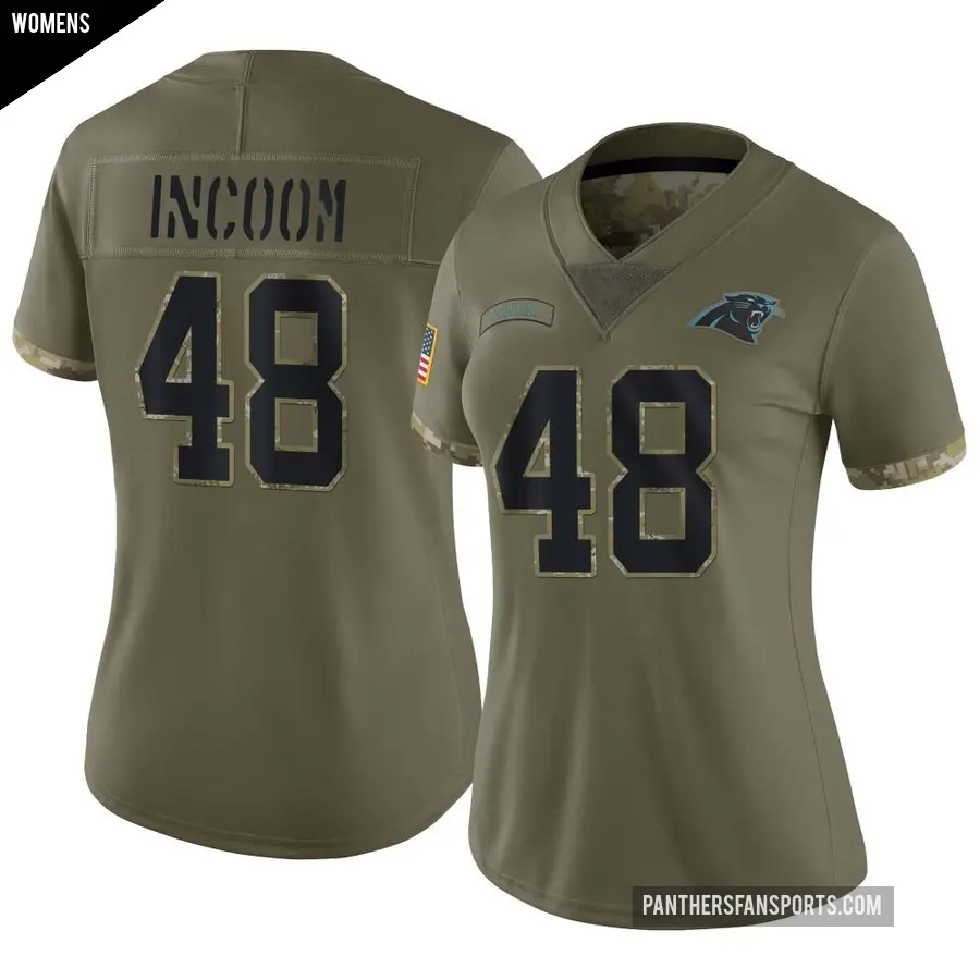 Women's Carolina Panthers ＃48 Thomas Incoom Olive Limited 2022 Salute To Service Jersey