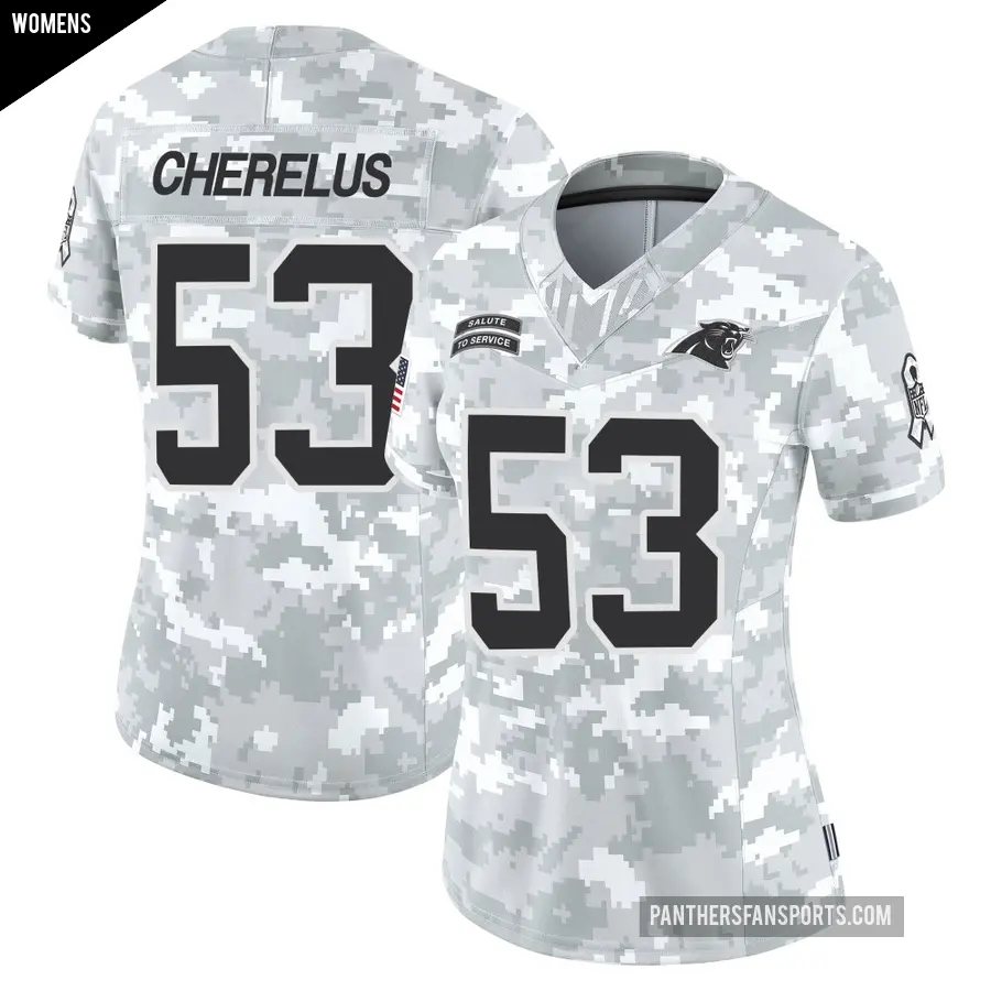 Women's Carolina Panthers ＃53 Claudin Cherelus Arctic Camo Limited 2024 Salute to Service Jersey