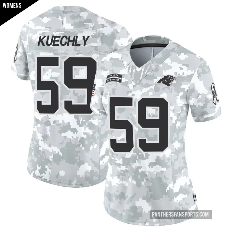 Women's Carolina Panthers ＃59 Luke Kuechly Arctic Camo Limited 2024 Salute to Service Jersey