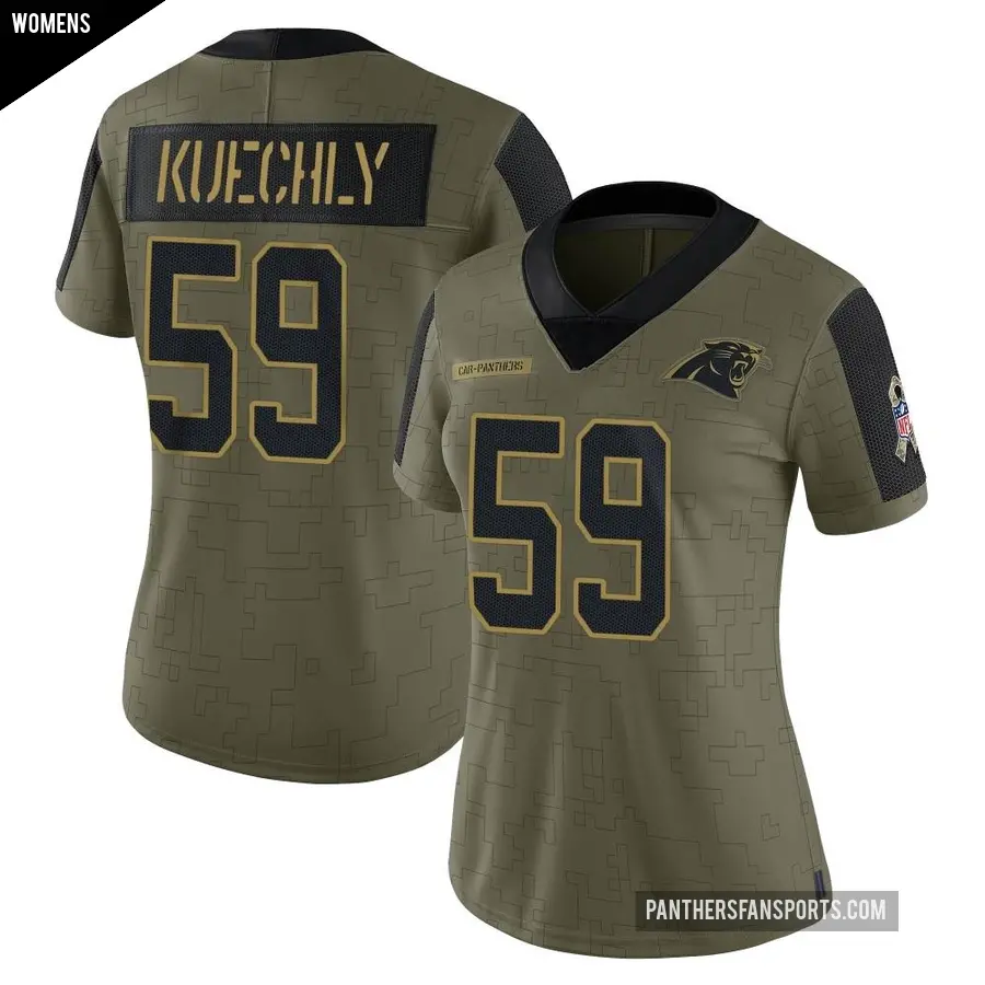 Women's Carolina Panthers ＃59 Luke Kuechly Olive Limited 2021 Salute To Service Jersey