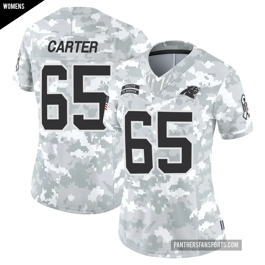 Women's Carolina Panthers ＃65 Ja'Tyre Carter Arctic Camo Limited 2024 Salute to Service Jersey
