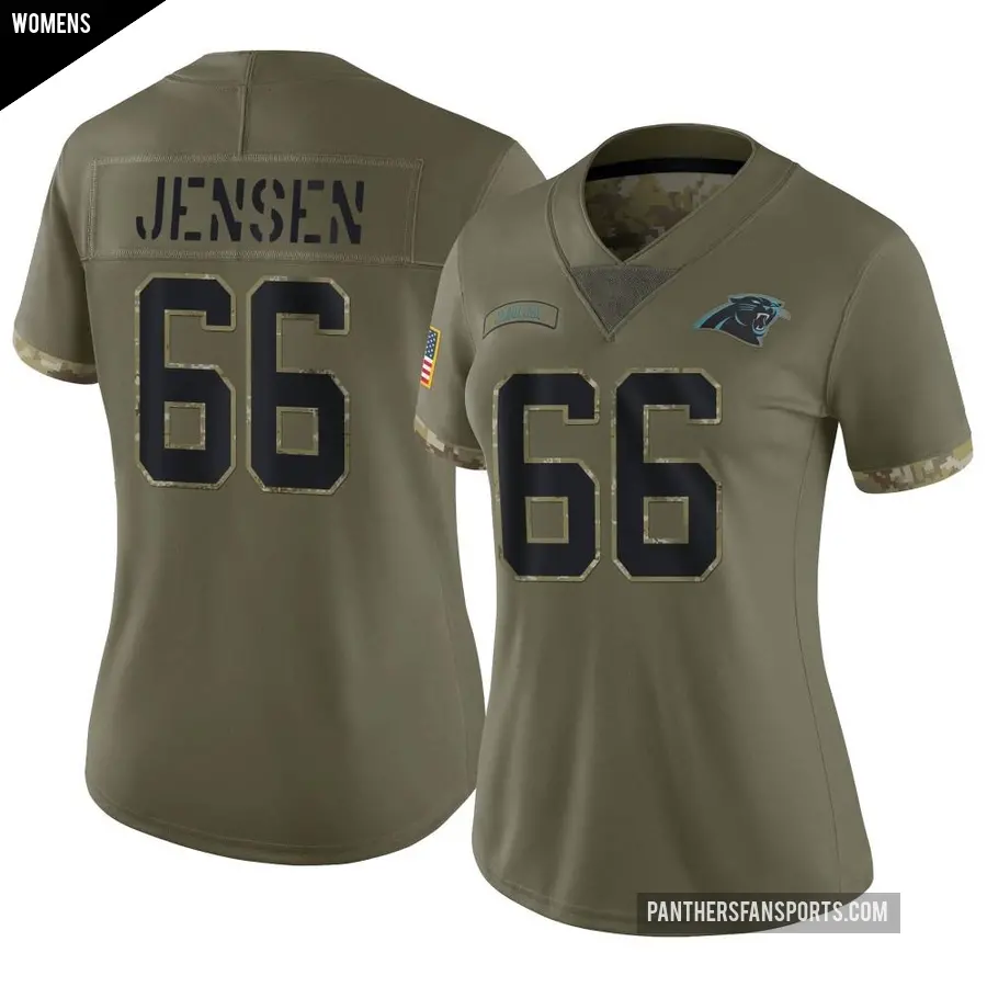 Women's Carolina Panthers ＃66 Nash Jensen Olive Limited 2022 Salute To Service Jersey