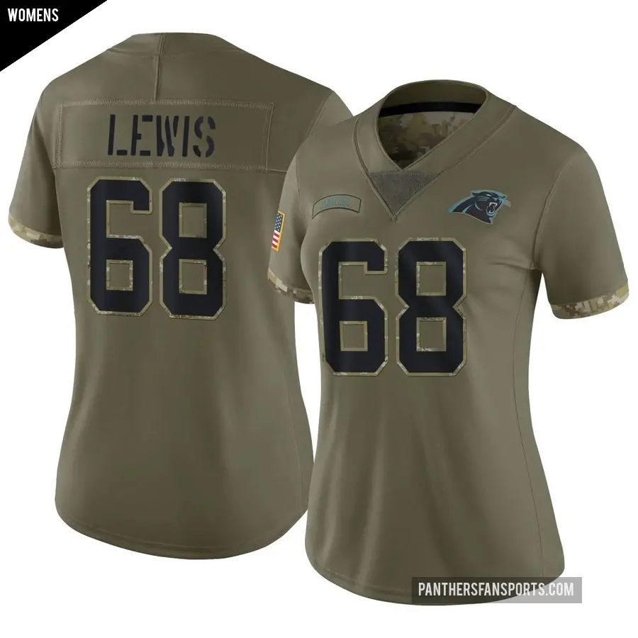 Women's Carolina Panthers ＃68 Damien Lewis Olive Limited 2022 Salute To Service Jersey