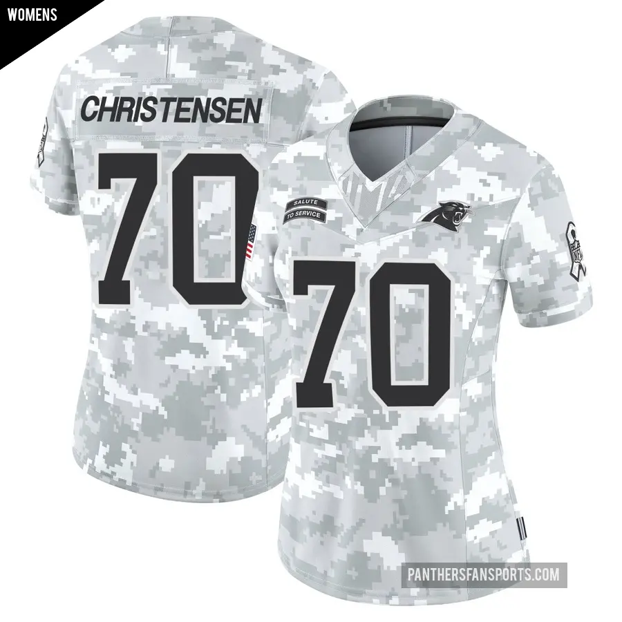 Women's Carolina Panthers ＃70 Brady Christensen Arctic Camo Limited 2024 Salute to Service Jersey