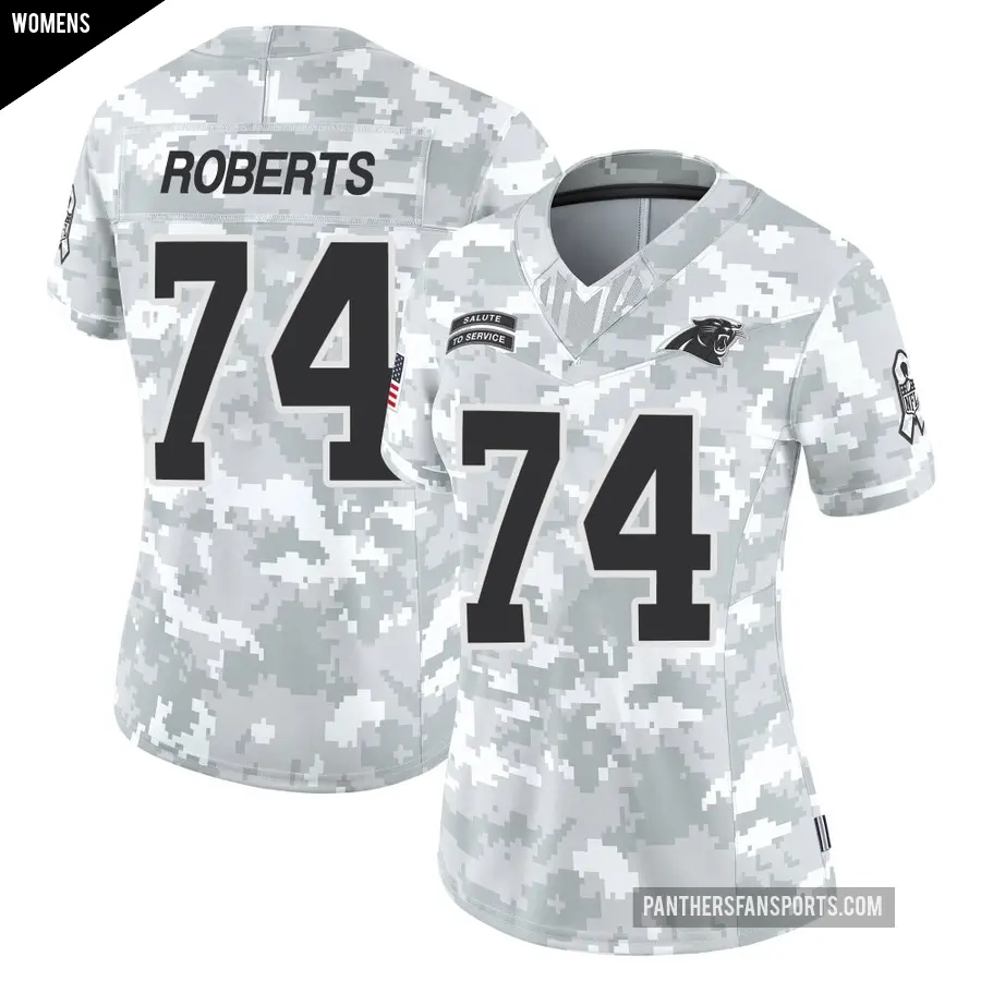 Women's Carolina Panthers ＃74 Sam Roberts Arctic Camo Limited 2024 Salute to Service Jersey