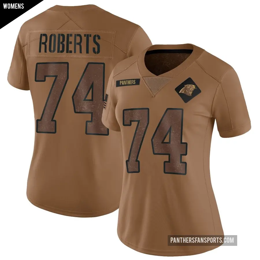 Women's Carolina Panthers ＃74 Sam Roberts Brown Limited 2023 Salute To Service Jersey