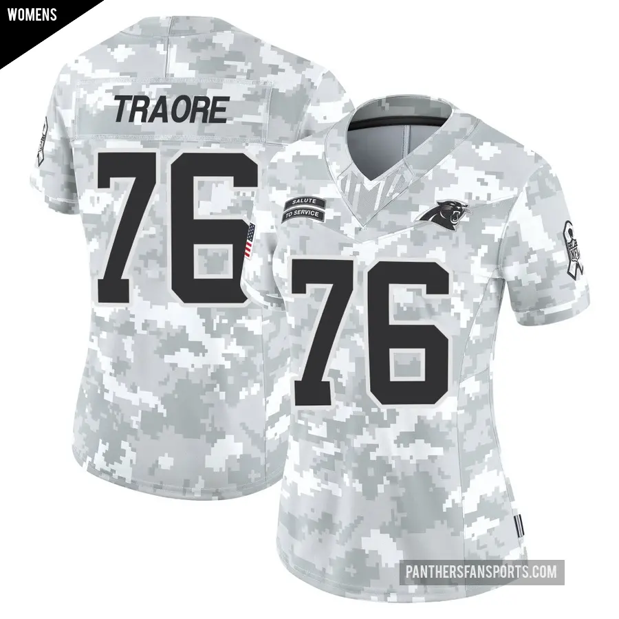 Women's Carolina Panthers ＃76 Badara Traore Arctic Camo Limited 2024 Salute to Service Jersey