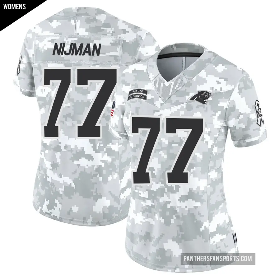 Women's Carolina Panthers ＃77 Yosh Nijman Arctic Camo Limited 2024 Salute to Service Jersey