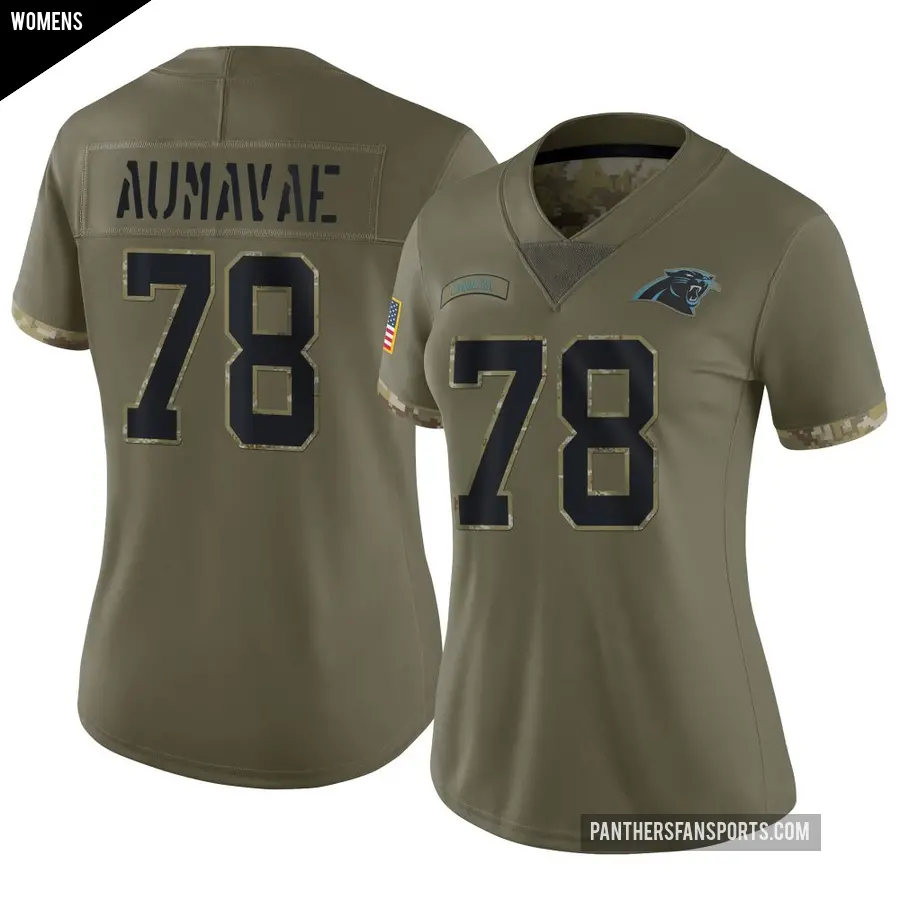 Women's Carolina Panthers ＃78 Popo Aumavae Olive Limited 2022 Salute To Service Jersey