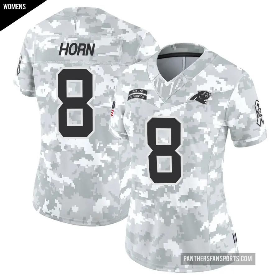 Women's Carolina Panthers ＃8 Jaycee Horn Arctic Camo Limited 2024 Salute to Service Jersey