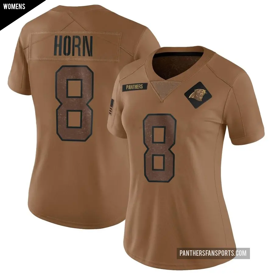 Women's Carolina Panthers ＃8 Jaycee Horn Brown Limited 2023 Salute To Service Jersey