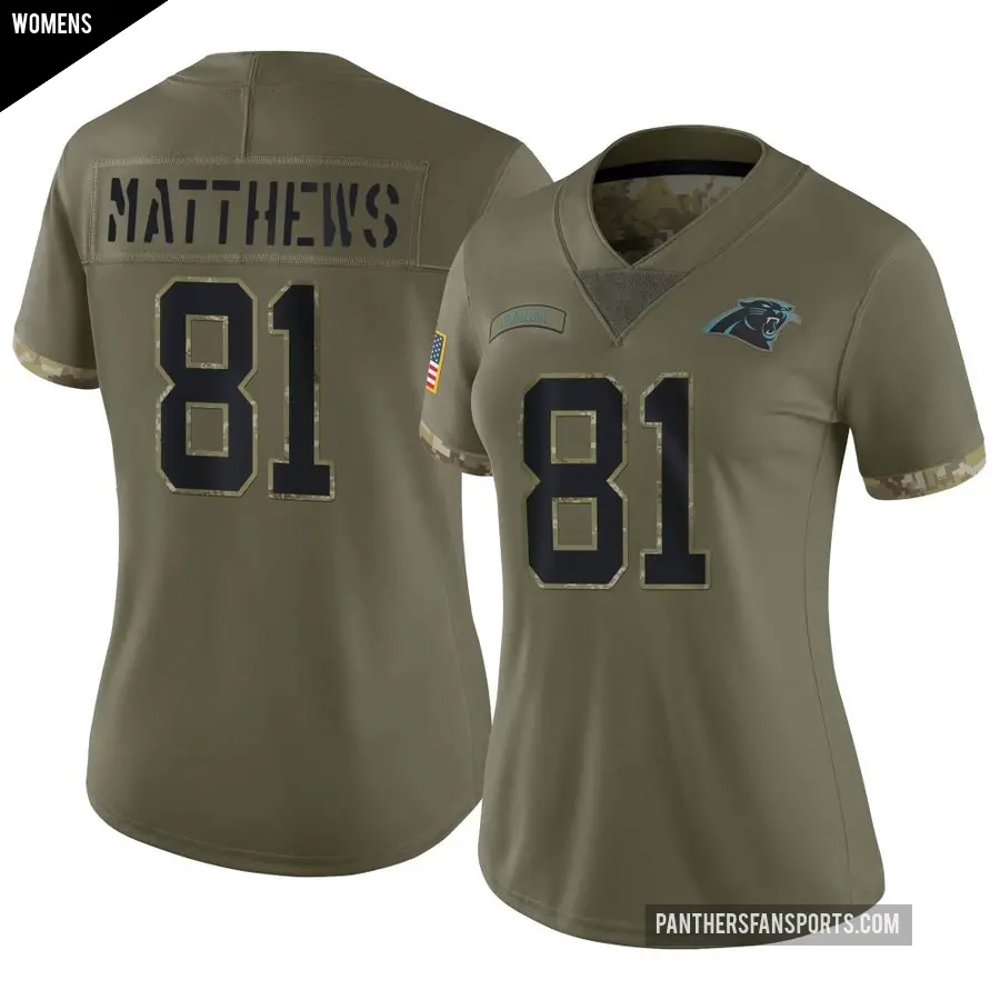 Women's Carolina Panthers ＃81 Jordan Matthews Olive Limited 2022 Salute To Service Jersey