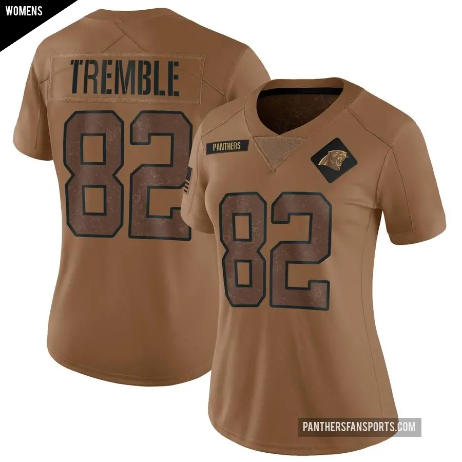 Women's Carolina Panthers ＃82 Tommy Tremble Brown Limited 2023 Salute To Service Jersey