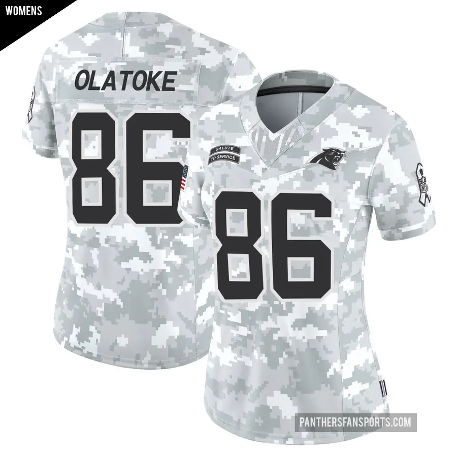 Women's Carolina Panthers ＃86 Praise Olatoke Arctic Camo Limited 2024 Salute to Service Jersey