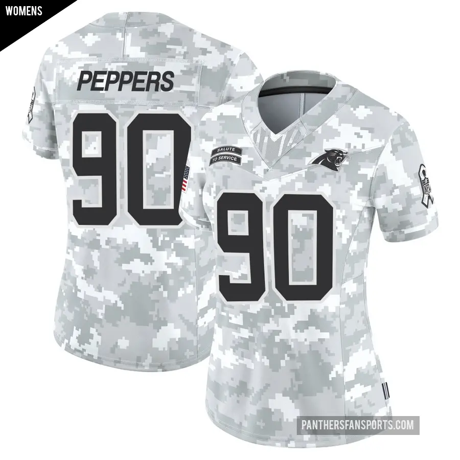 Women's Carolina Panthers ＃90 Julius Peppers Arctic Camo Limited 2024 Salute to Service Jersey