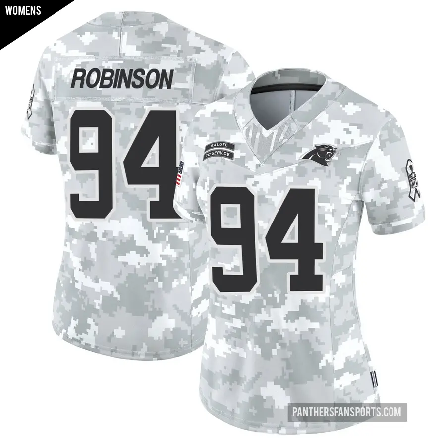 Women's Carolina Panthers ＃94 A'Shawn Robinson Arctic Camo Limited 2024 Salute to Service Jersey