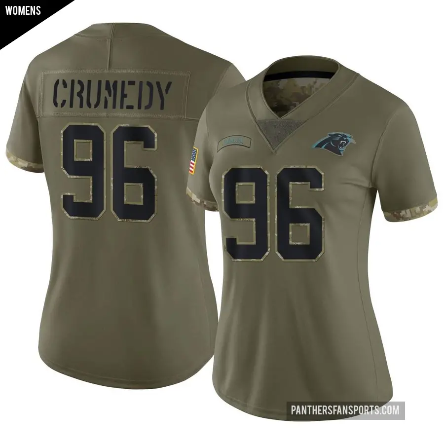Women's Carolina Panthers ＃96 Jaden Crumedy Olive Limited 2022 Salute To Service Jersey