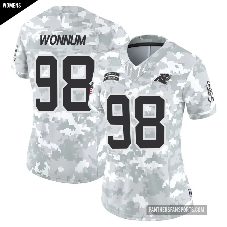 Women's Carolina Panthers ＃98 D.J. Wonnum Arctic Camo Limited 2024 Salute to Service Jersey