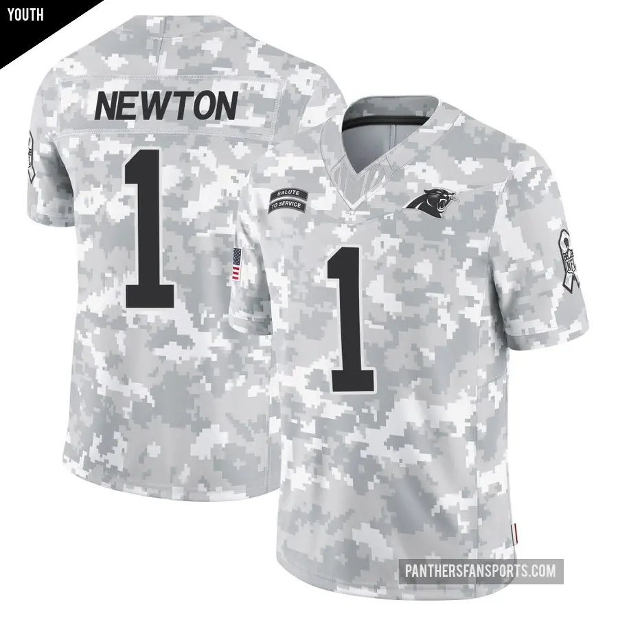 Youth Carolina Panthers ＃1 Cam Newton Arctic Camo Limited 2024 Salute to Service Jersey