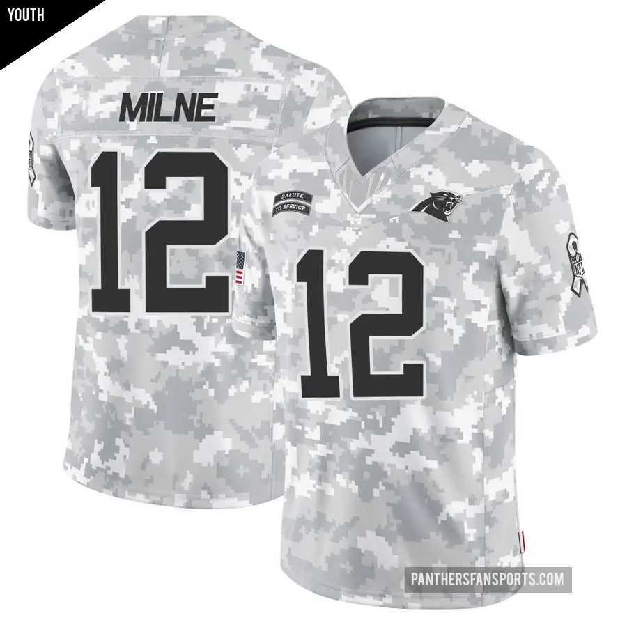 Youth Carolina Panthers ＃12 Dax Milne Arctic Camo Limited 2024 Salute to Service Jersey