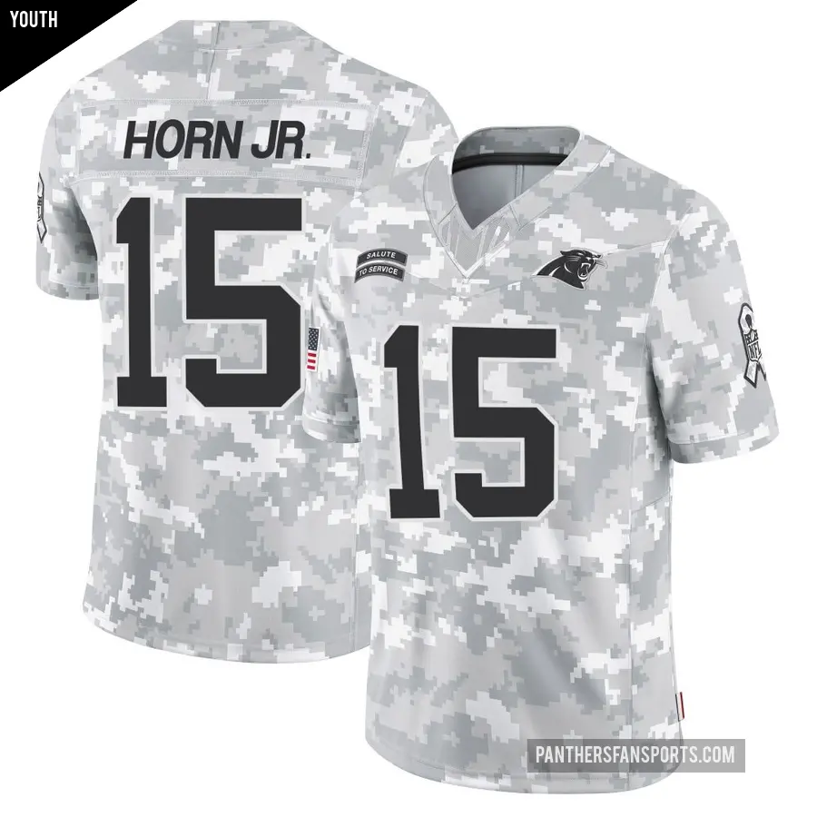 Youth Carolina Panthers ＃15 Jimmy Horn Jr. Arctic Camo Limited 2024 Salute to Service Jersey
