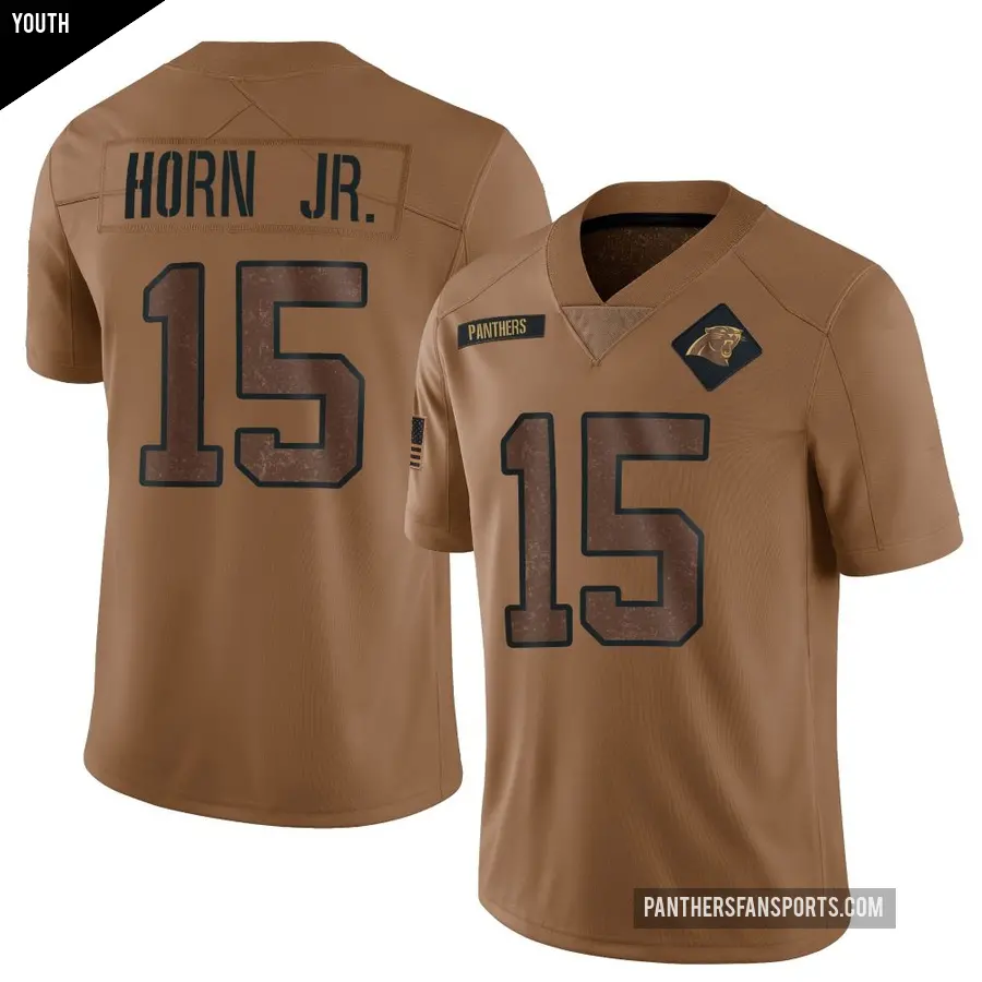 Youth Carolina Panthers ＃15 Jimmy Horn Jr. Brown Limited 2023 Salute To Service Jersey