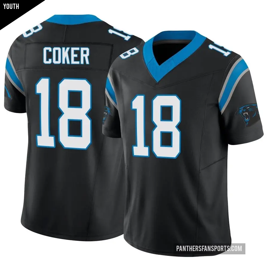 Youth Carolina Panthers ＃18 Jalen Coker Black Limited Vapor F.U.S.E. Jersey