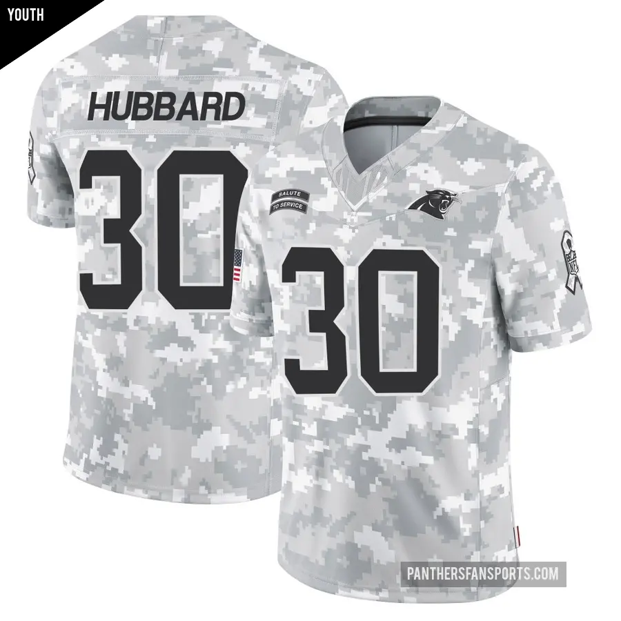 Youth Carolina Panthers ＃30 Chuba Hubbard Arctic Camo Limited 2024 Salute to Service Jersey