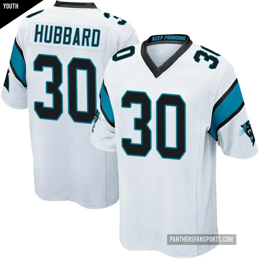 Youth Carolina Panthers ＃30 Chuba Hubbard White Game Jersey