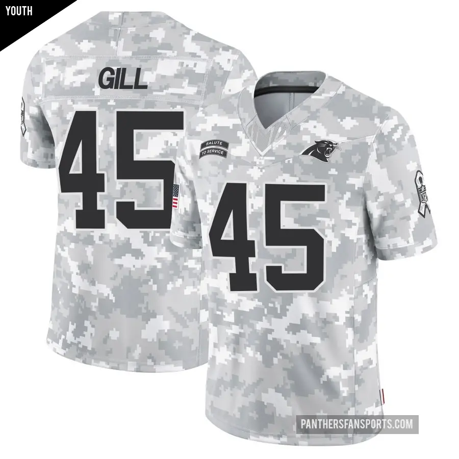 Youth Carolina Panthers ＃45 Cam Gill Arctic Camo Limited 2024 Salute to Service Jersey