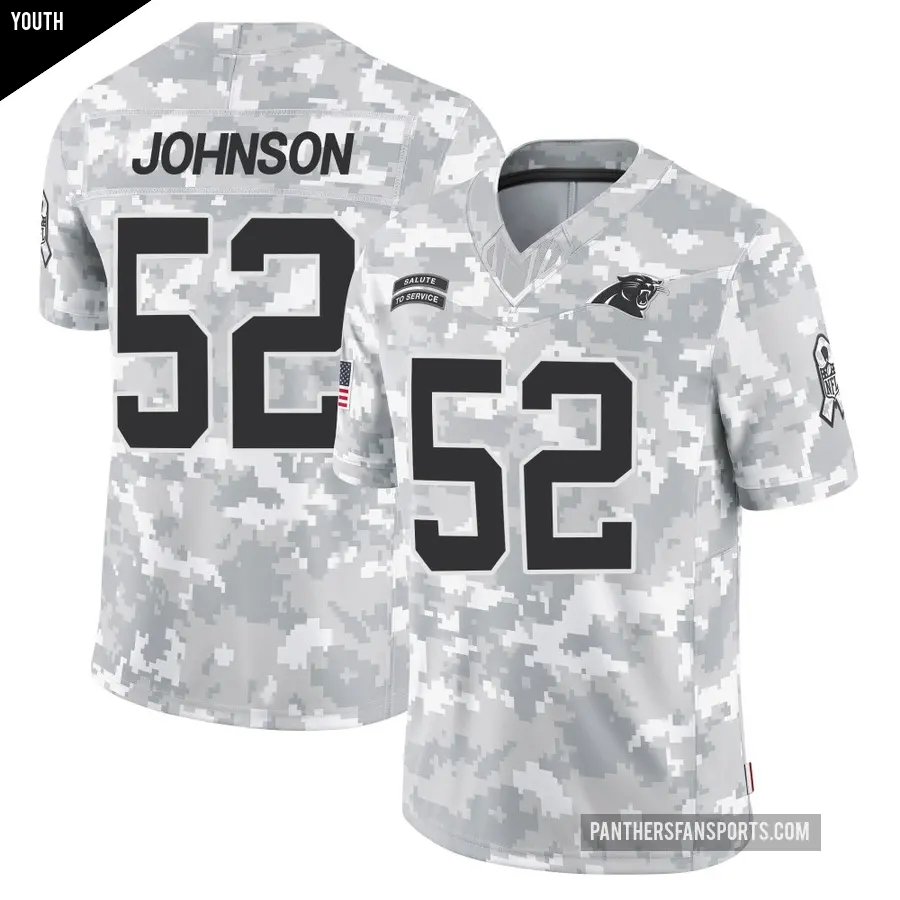 Youth Carolina Panthers ＃52 DJ Johnson Arctic Camo Limited 2024 Salute to Service Jersey